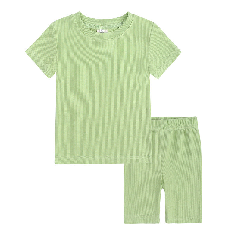 Summer Women's And Women's Solid Color Short-sleeved Tights Two Piece Suit