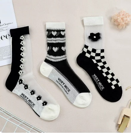 Cool Crystal Glass Silk Heart Socks