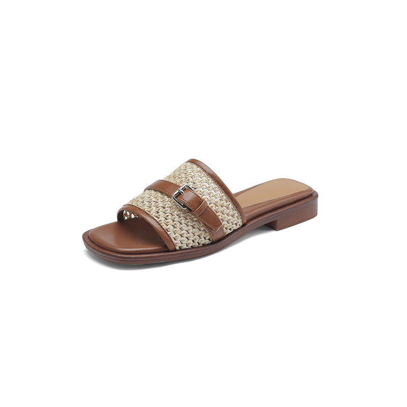 Boho vævede flade strandsko