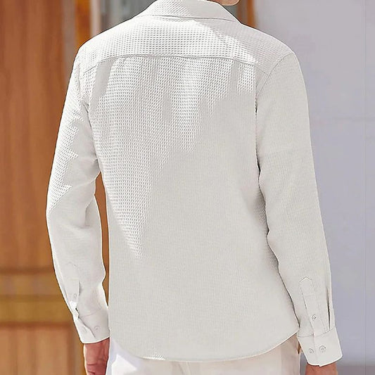 European And American Men's Solid Color Long-sleeved Shirt