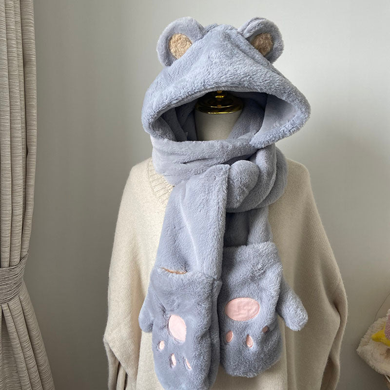Hat And Scarf All-in-one Set Warm Three-piece Set