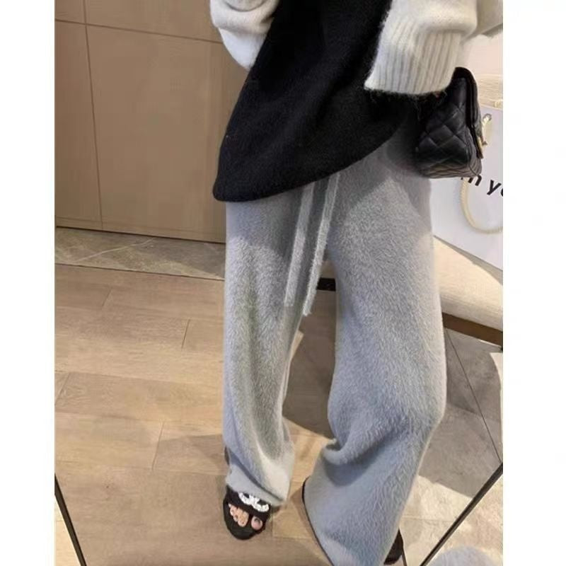 High-waisted Casual Pants Soft  Straight-leg Knitted Trousers