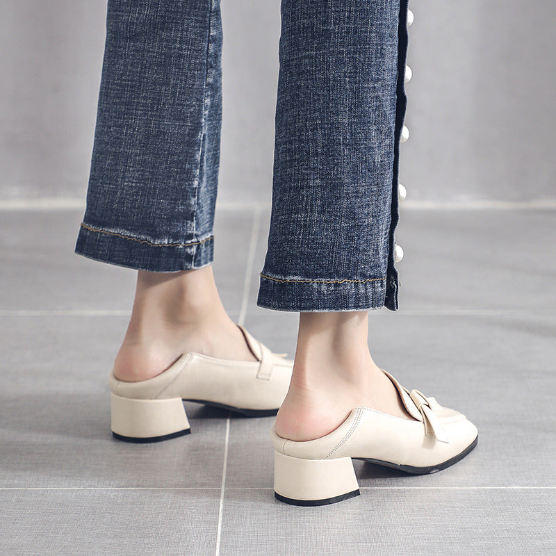 Leather Women's Thick Heel British College Style Single Shoes