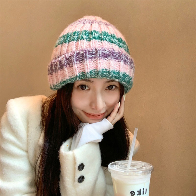 Japanese Thick Striped Wool Peplum Wrap To Keep Your Head Warm