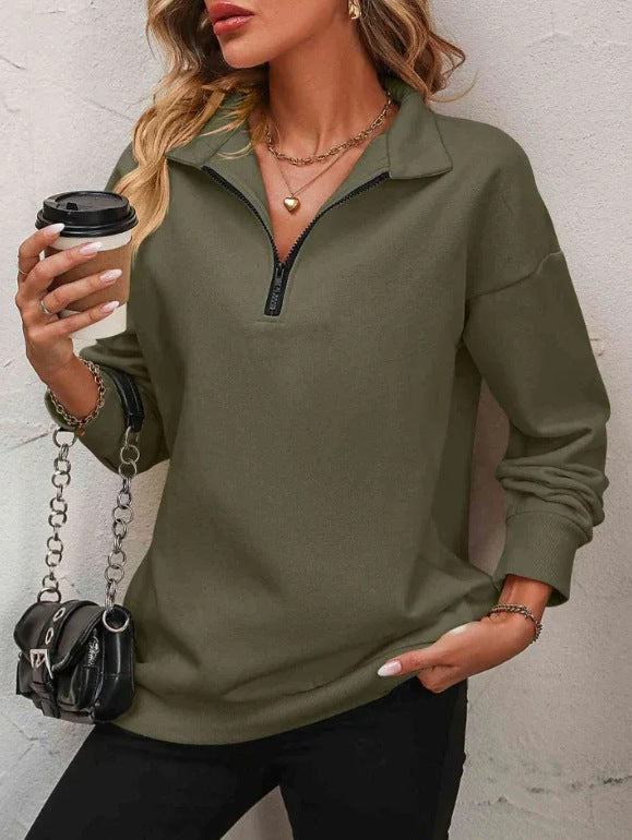 Damemode Halvlangærmet Lynlås Sweatshirt Modepullover