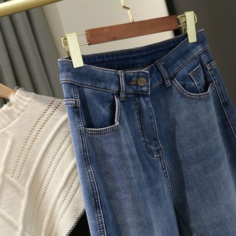 Fleece  And Thick Blue High-waisted Daddy Jeans For Children Fall Winter