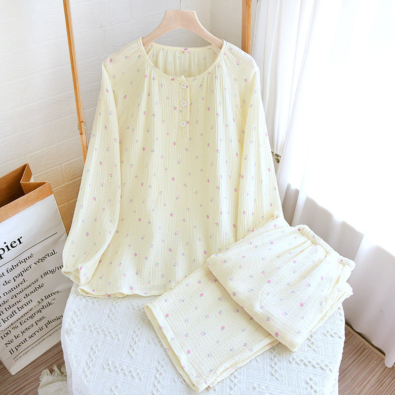 Womens Relaxed Fresh-Style Round-Neck Polka-Dot Loungewear Set