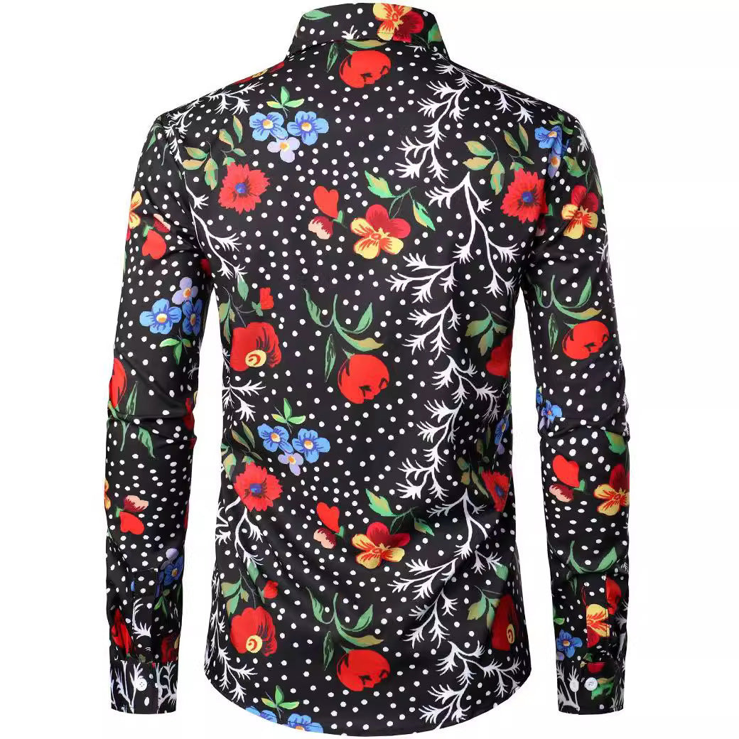 Fashion 3D Rose Printing Men's Long Shirt