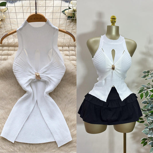 Sleeveless Knitted Vest Metal Twisted Hot Girl Top