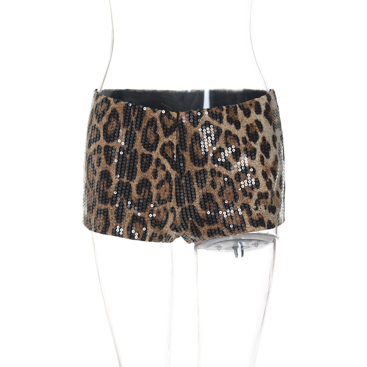 Paillet Leopardmønster Ultra Natklubstil Skinny Alsidige Shorts