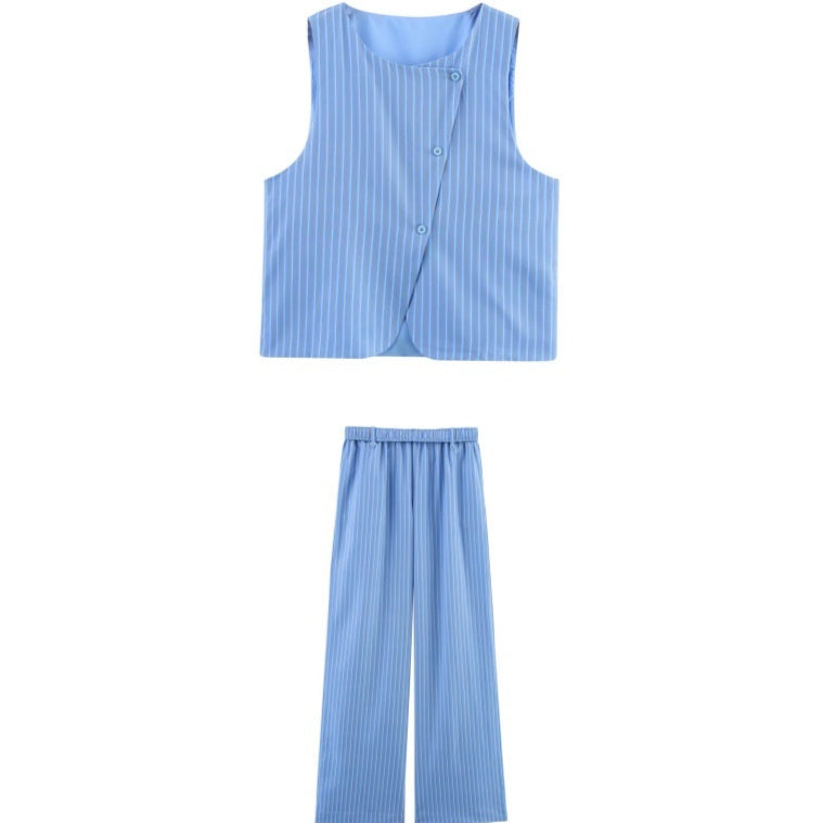 Women's Versatile Top High-waisted Straight-leg Striped Pants