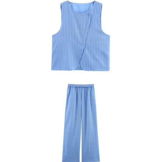 Women's Versatile Top High-waisted Straight-leg Striped Pants