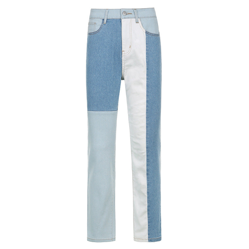Street Photo Contrast Stitching Straight Jeans