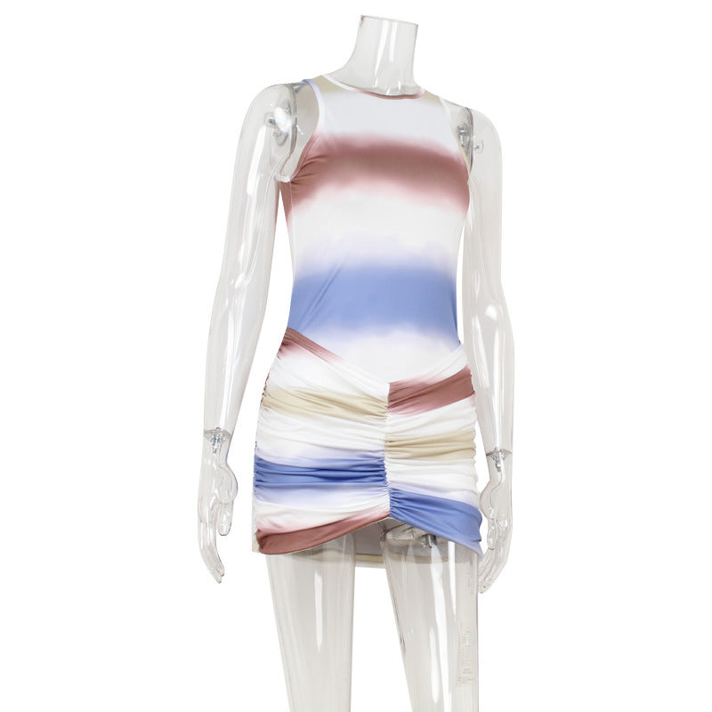 New Summer American-Style Sleeveless Tie-Dye Contrast-Color Dress