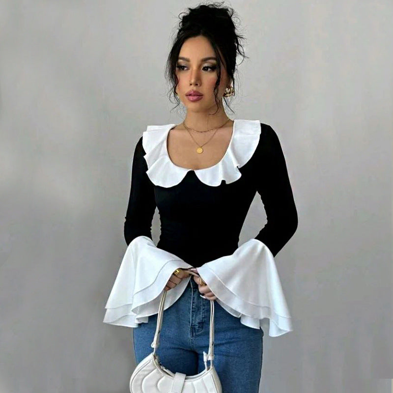 Women's Fashionable Casual Top With Ruffled Hem