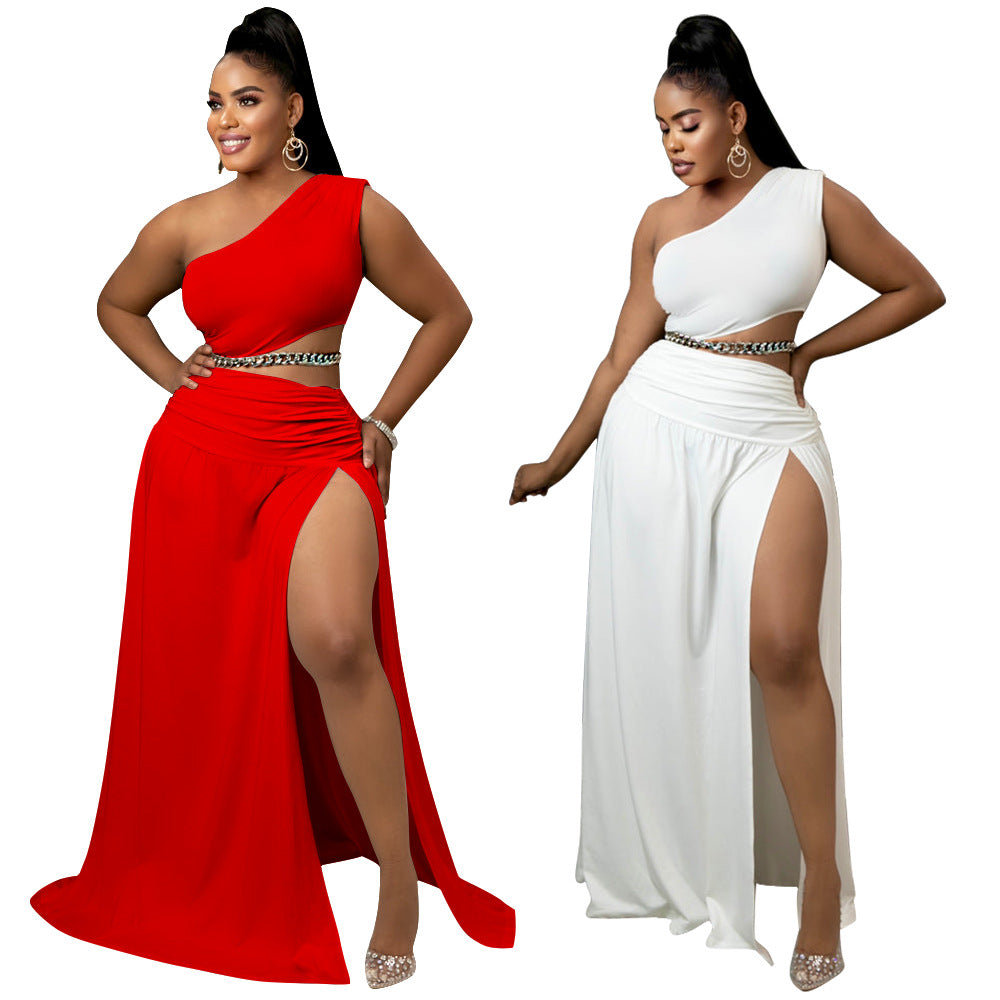 Ensfarvet off-shoulder sexet bodycon todelt sæt