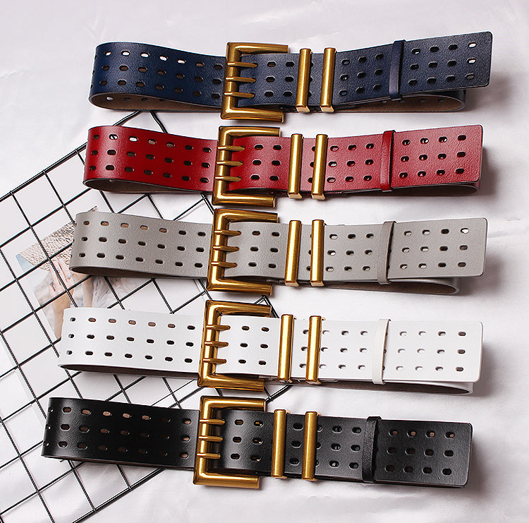 Women's Solid Color Metal Leather Wide Belt