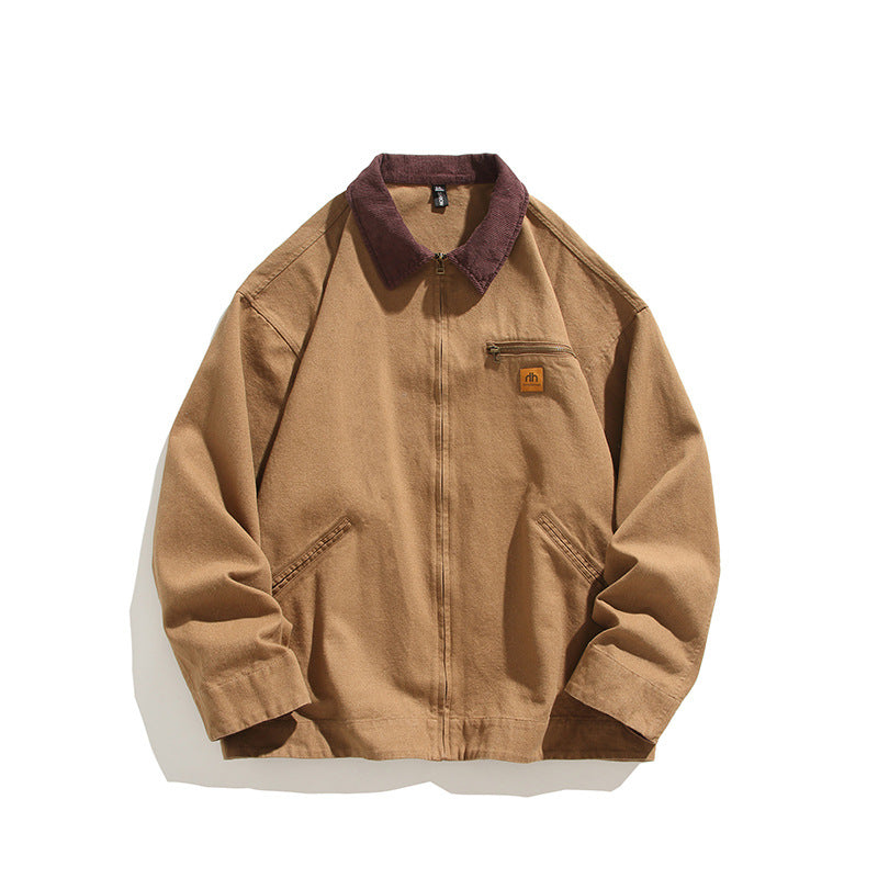 Solid Color Zipper Pocket Lapels Workwear Casual Jacket