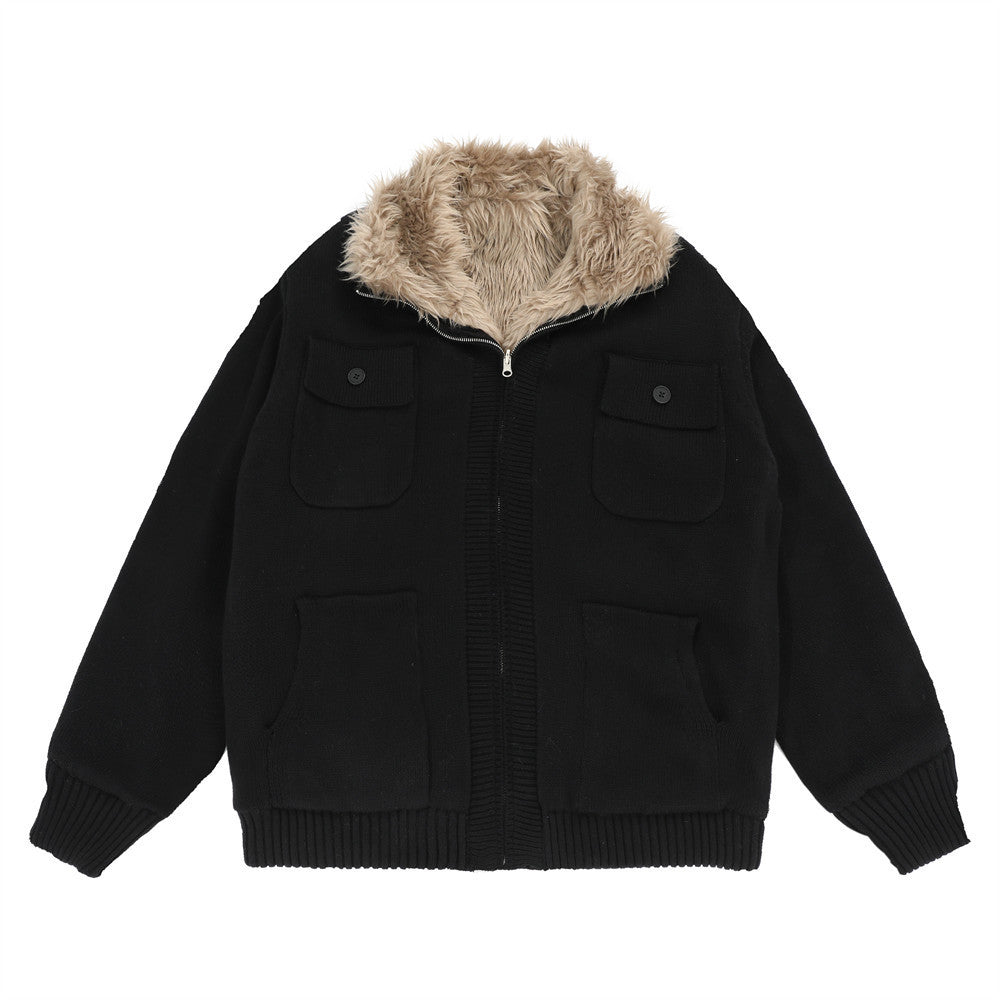 Retro Mountain Carving Warm Stand Collar Coat
