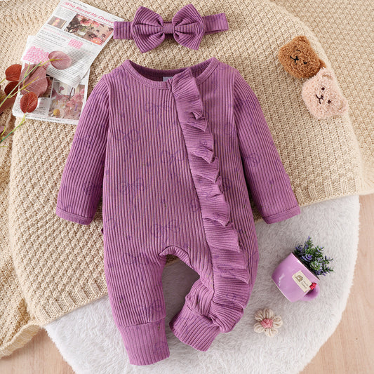Baby Creative Bowknot Printed Long Sleeve Jumpsuit Suit