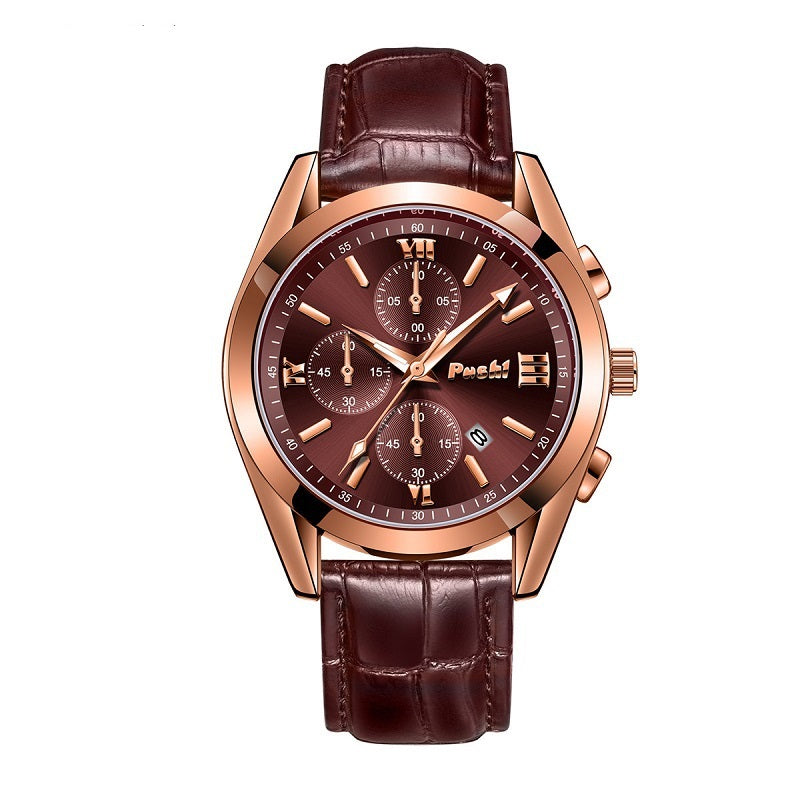 Fashion Men's Quartz Watch High-end Business Waterproof Watch Genuine Leather