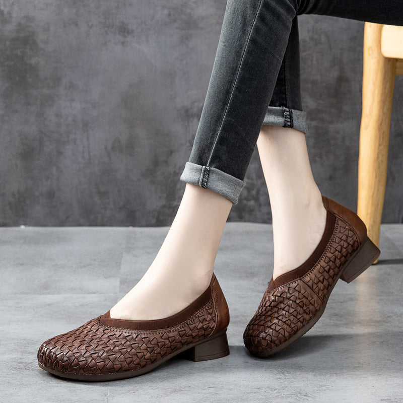 Fashion Retro Leather Low Heel Women's Shoes