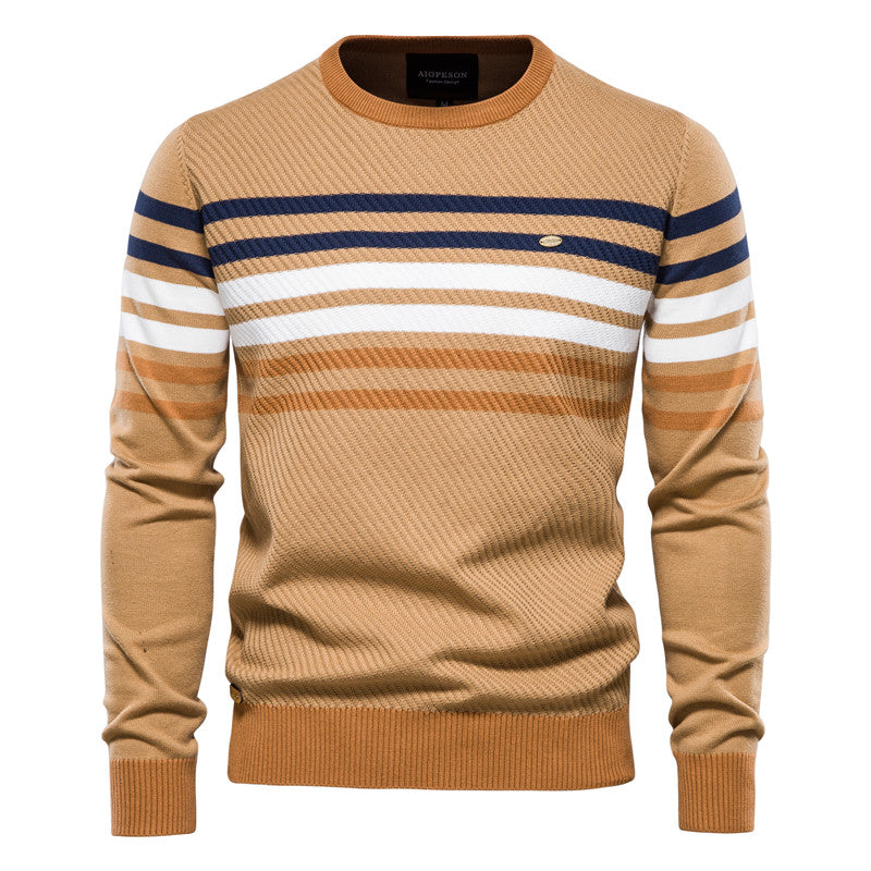 Striped Contrast Color Men's Casual Sweater US Size Personality Trend Knitting Bottoming Shirt