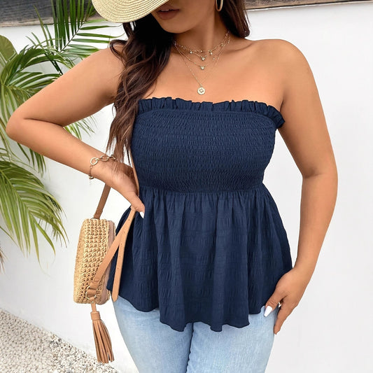 Ensfarvet flæset off-shoulder dametøj