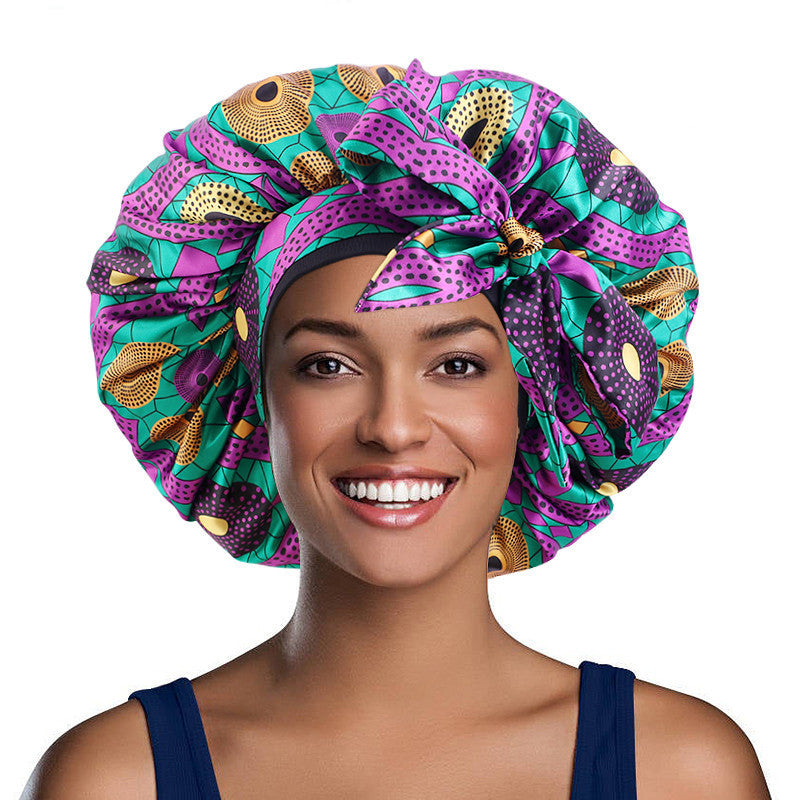 Women's Shower Hair Care Solid Color Lace-up Large Round Hat