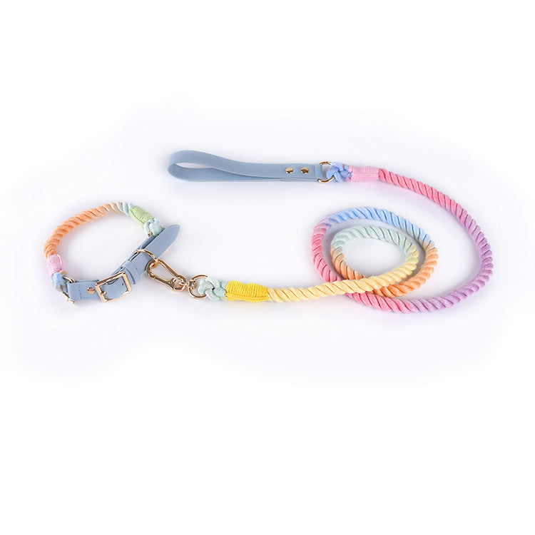 Woven Cotton Rope Leather Pet Dog Collar Suit