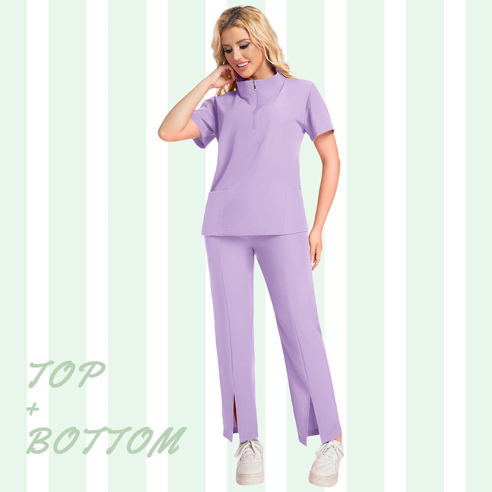 New Summer Casual Stand Up Collar Zipper Short Sleeved Surgical Gown