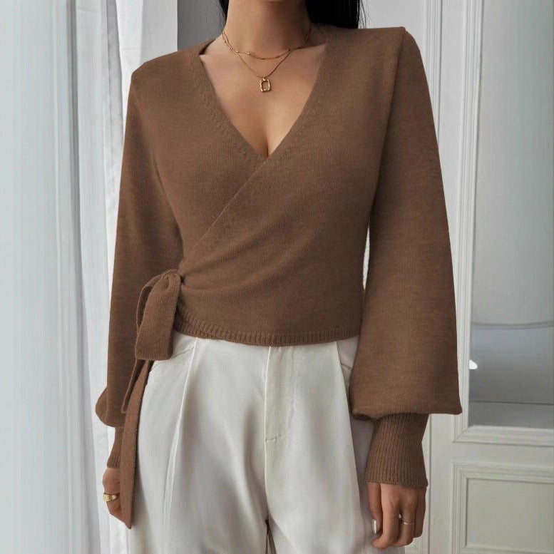 Efterår og vinter uregelmæssig snøre elegant kort top i uld