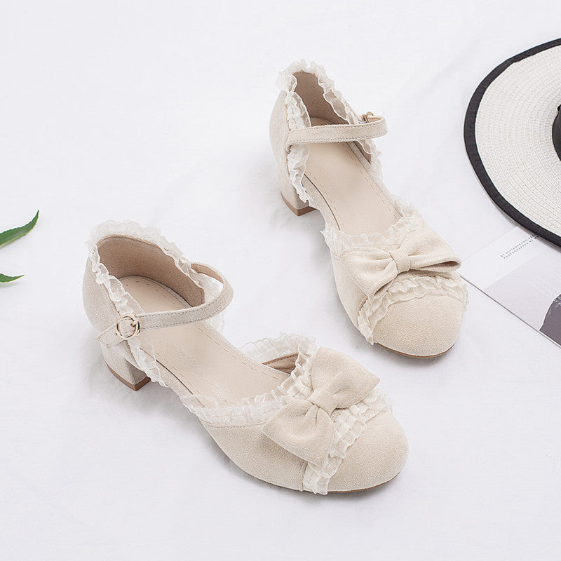 Women's Suede Gentle Lace Bow Sandals