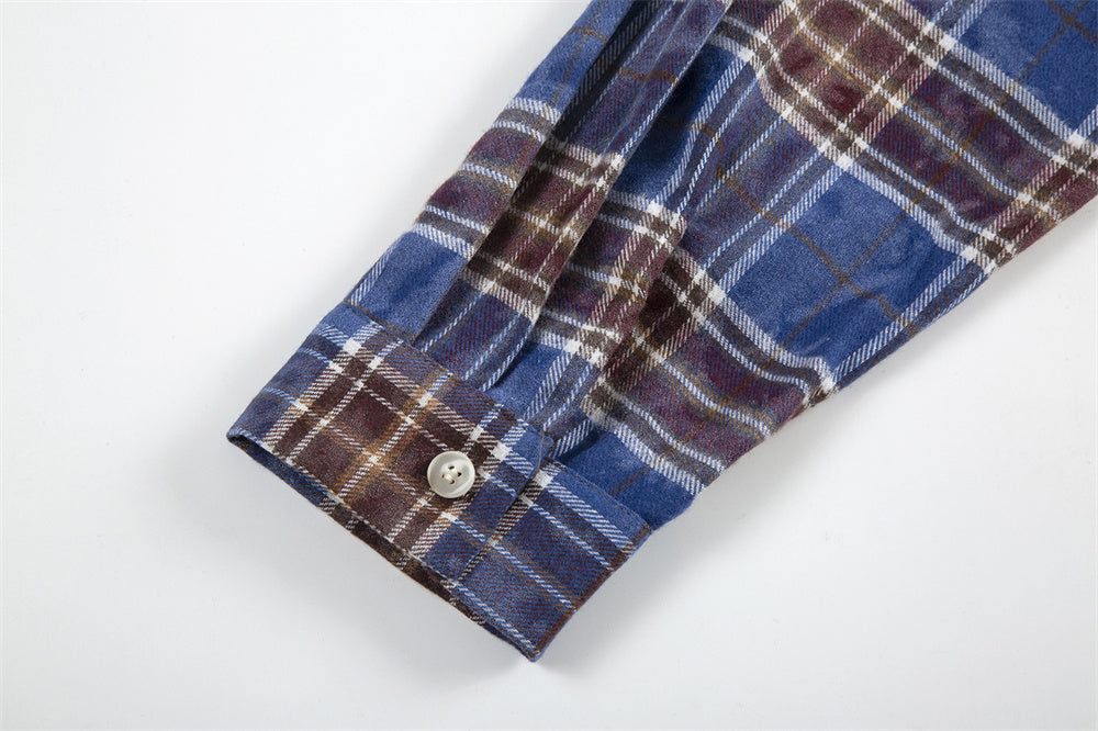 Distressed Plaid Shirt Men's Coat
