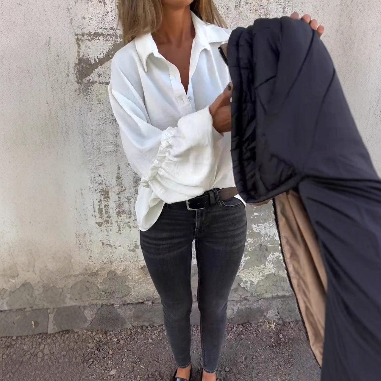 Minimalist Long Sleeve Versatile Loose White Button Shirt