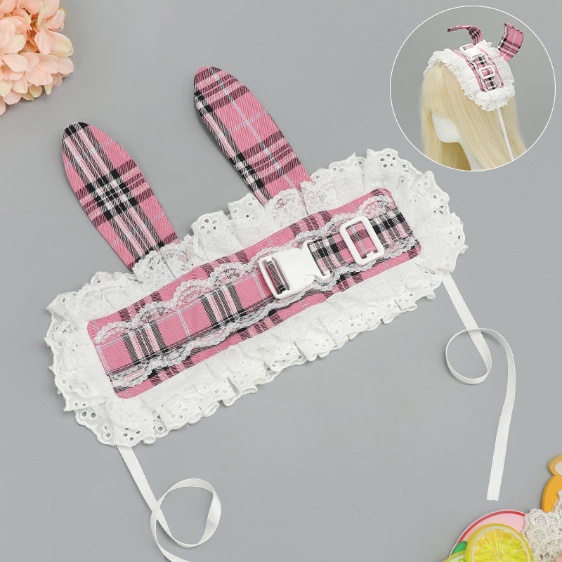 Ancient Early Pastoral Style Subculture Retro Plaid Release Buckle Hair Band