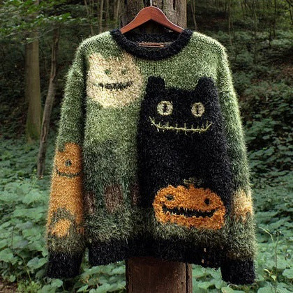 Womens Green Crew-Neck Flannel Sweater For Christmas