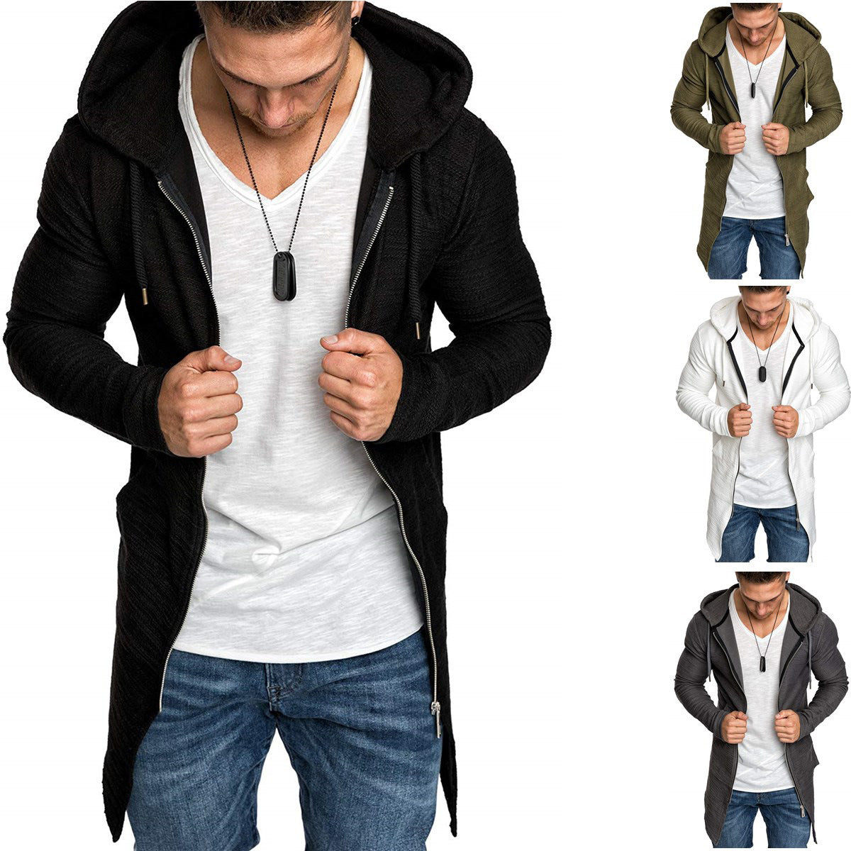 Lapel Belt Sweatshirt Cardigan Zip Trench Coat