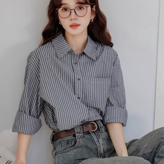 Striped French Long-sleeved Shirt Women's Design Is Niche