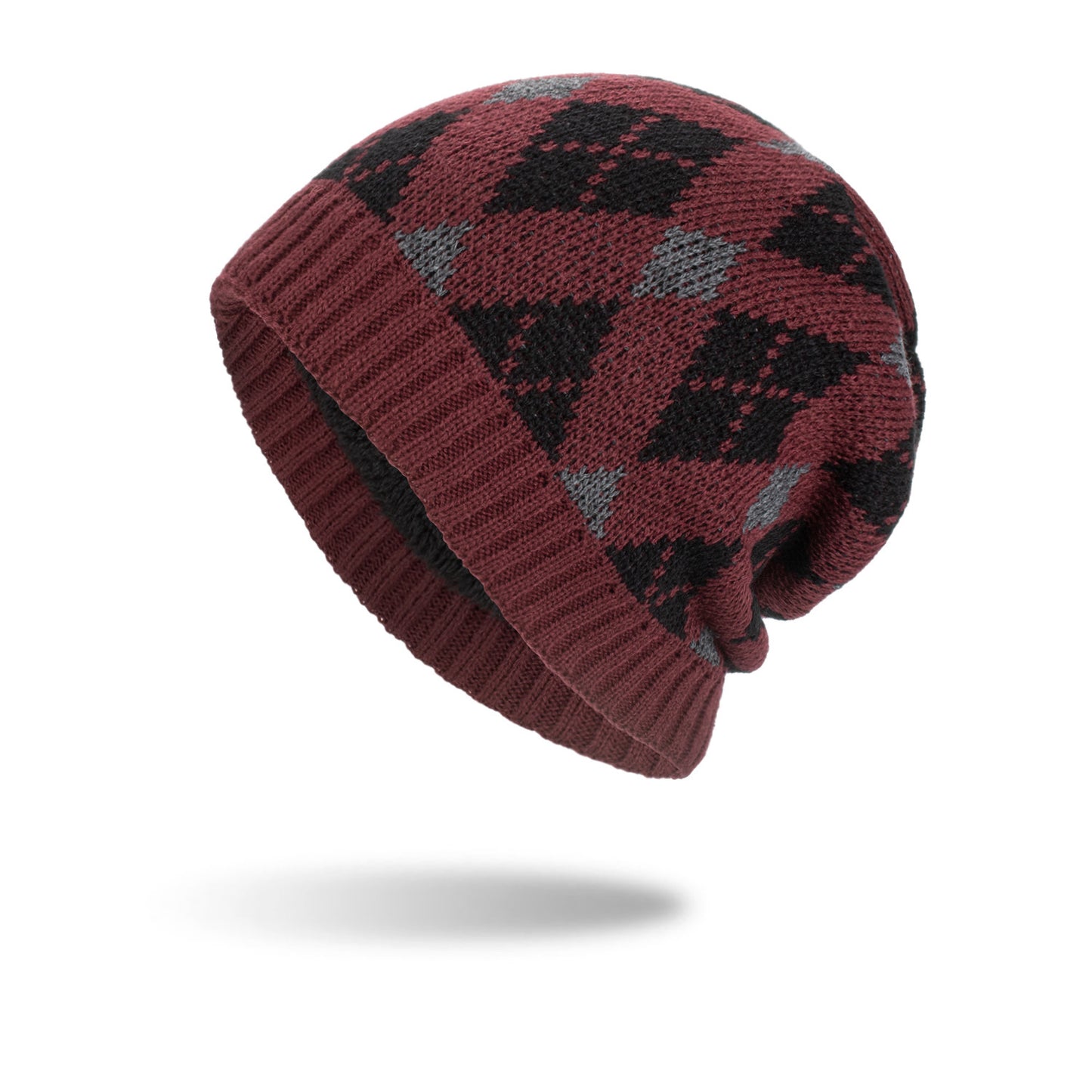 Tricolor Diamond Long Pullover Hat Knit
