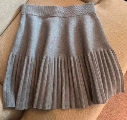 Womens Stretchy High-Waist Pleated Skirt Slim-Fit Outerwear Knitted Base Skirt