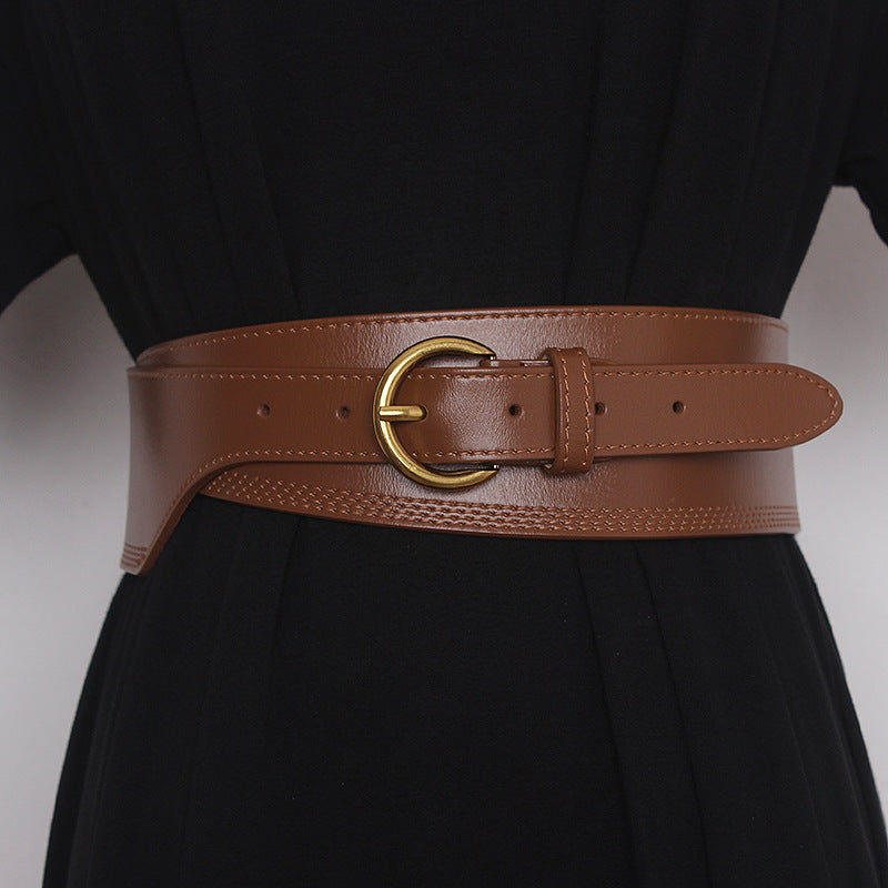 Japanese Pin Buckle Irregular Cowhide Embossed Girdle For Women
