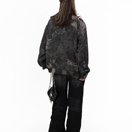 Tie-dyed Embroidered Denim Coat For Women