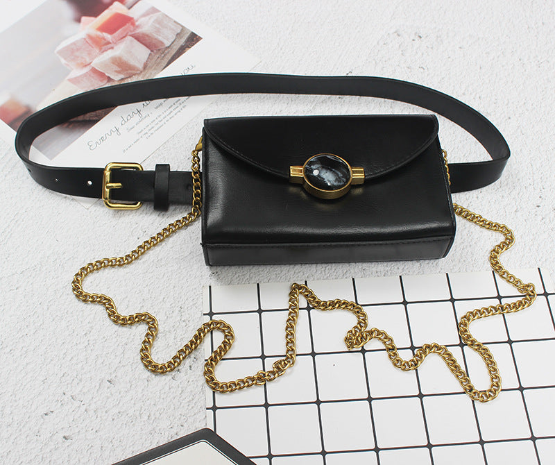 Fashion Double Bread New Limited Ring Half-moon Gemstone Chain Shoulder Bag