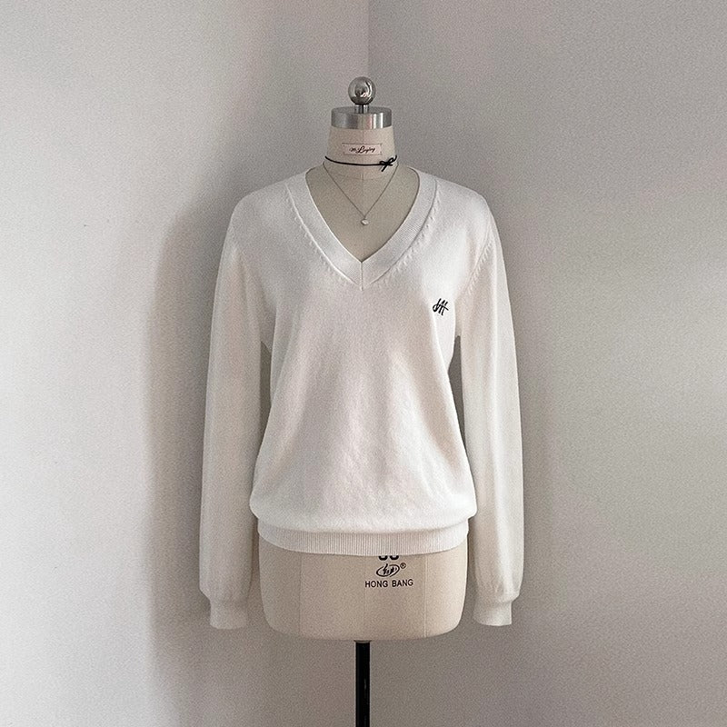 New Solid Color And V-neck Top College Style Slim Fit Sweater