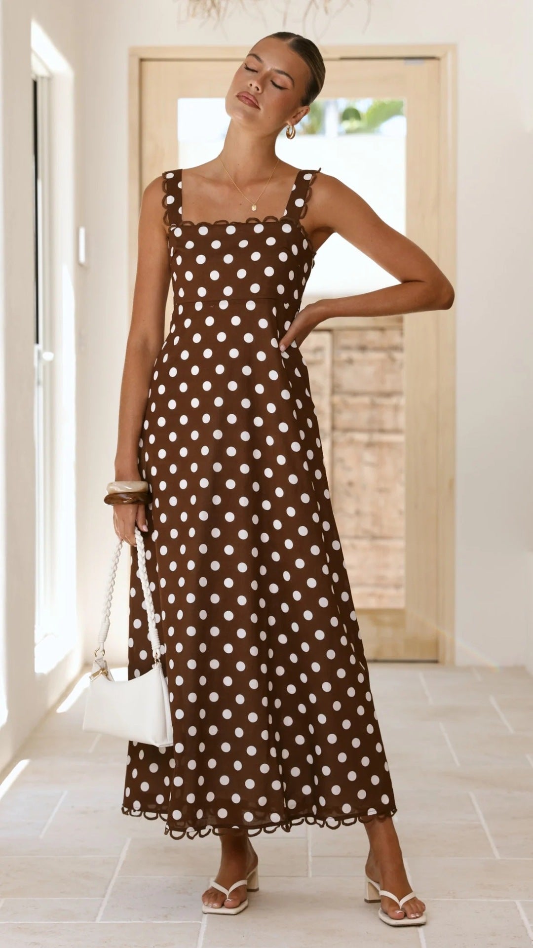Polka-dot Print A-line Dress With Lace Trim