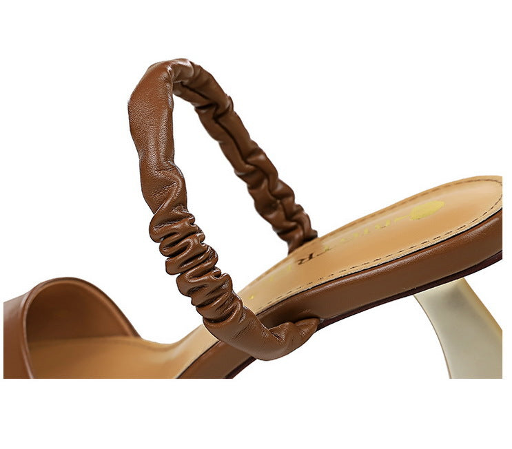 Shallow Mouth Pointed Toe Hollow One Word Belt Summer Sandals And Slippers