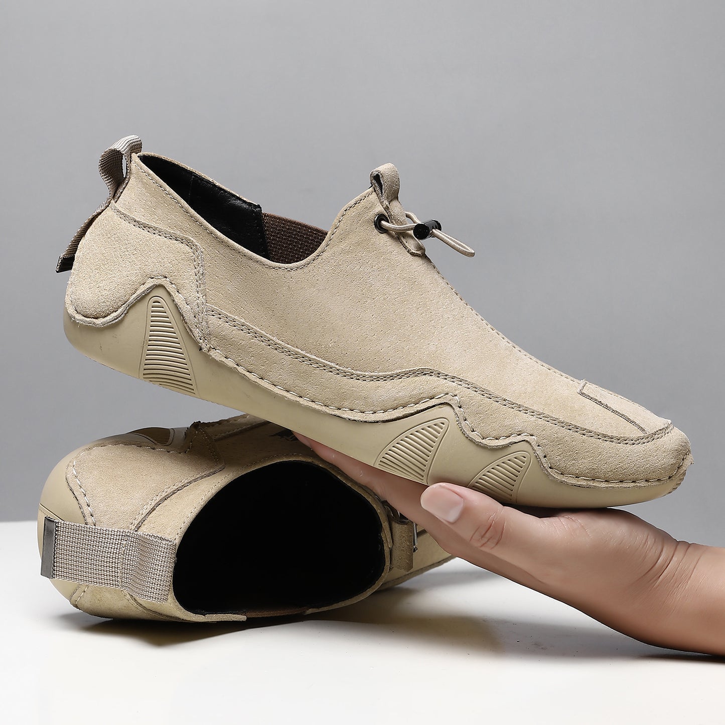 Herresko i læder, afslappede, åndbare, slip-on