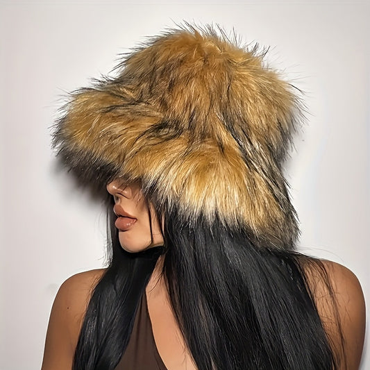 Warm Plush Fisherman Hat, Faux Fur Thickened Raccoon Fur Outdoor