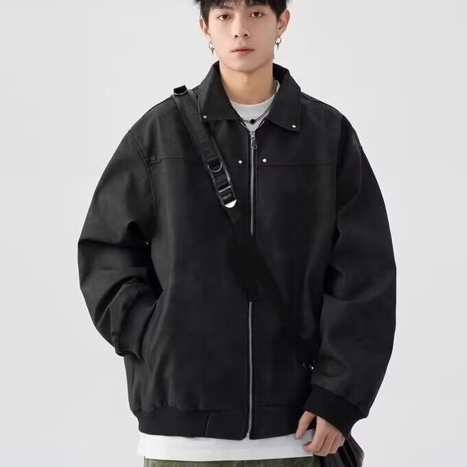 American Retro Lapels Leather Men's Casual Jacket